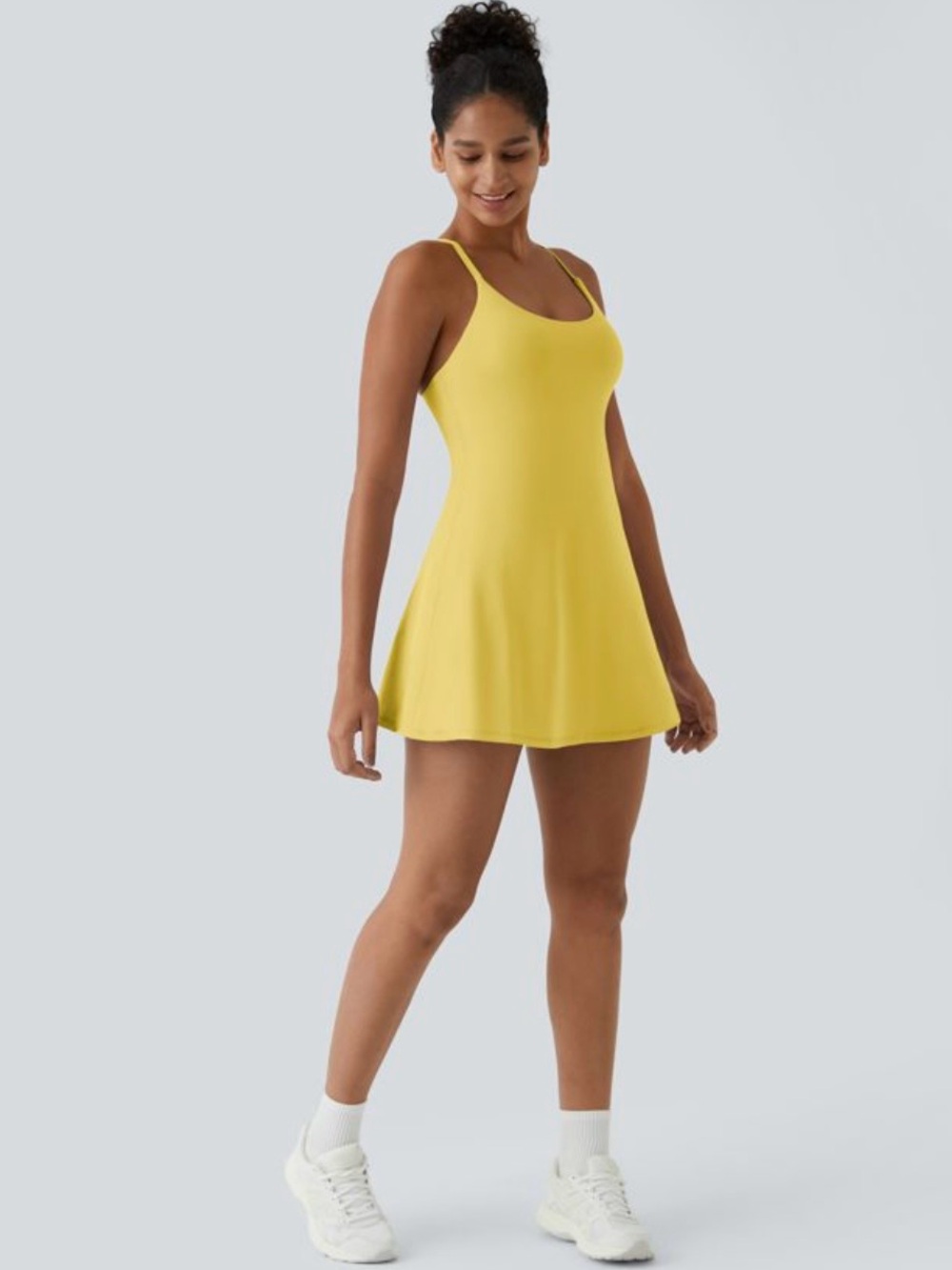 HALARA SOFTLYZERO PLUSH BACKLESS ACTIVE SKORT DRESS EASY PEAZY CRISP YELLOW SzXL